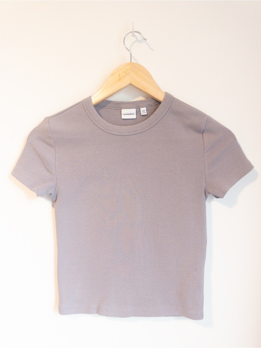 Everyday Ritual Grey Ribbed Crop Short Sleeve Tee XS